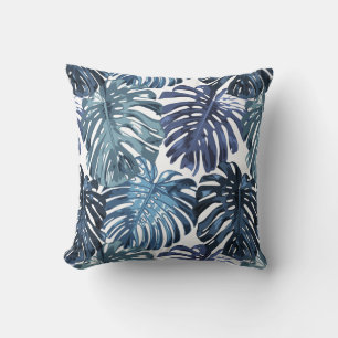Cojín Decorativo Playa Tropical Blue Palm Leaves Blancas