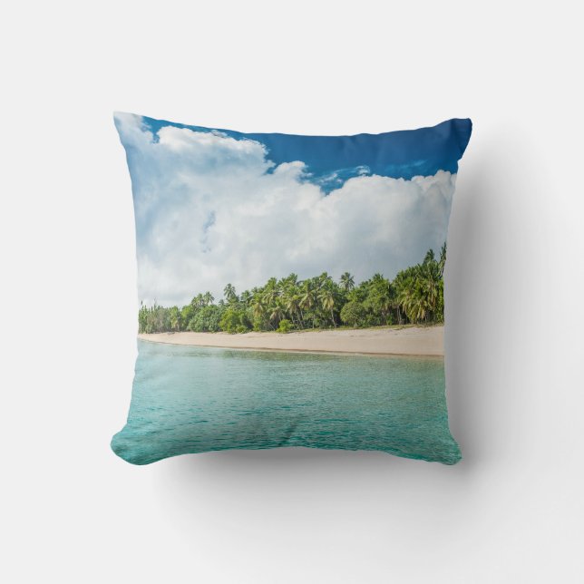 Cojín Decorativo Playa Tropical Con Palmeras (Anverso)