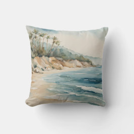 Cojín Decorativo Playa Tropical Olas del Océano Azul Costa Beige