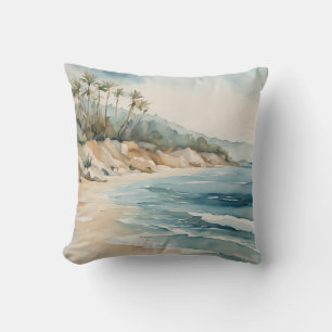 Cojín Decorativo Playa Tropical Olas del Océano Azul Costa Beige