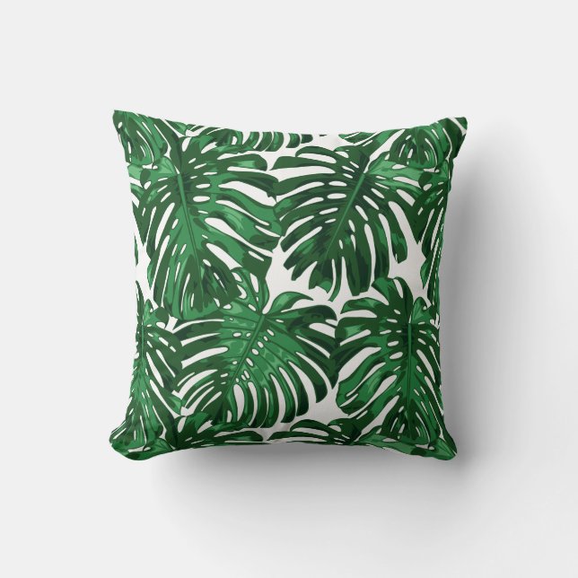 Cojín Decorativo Playa Tropical Palm Verde Hojas de la Selva (Anverso)