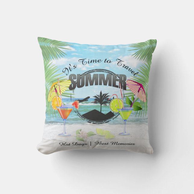 Cojín Decorativo Playa tropical, vacaciones de verano | Personaliza (Anverso)