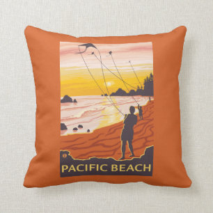 Cojín Decorativo Playa y cometas - playa pacífica, Washington