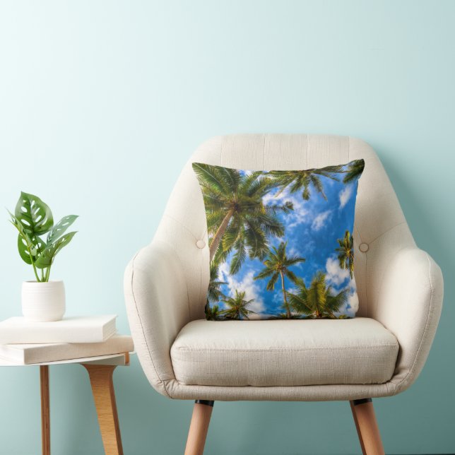 Cojín Decorativo Playas tropicales | Palmeras en cielo azul (Silla)