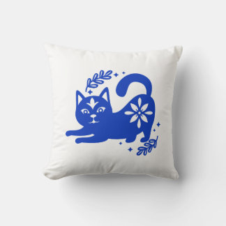 Cojín Decorativo Playful Blue Cat Throw Pillow – CozyBun
