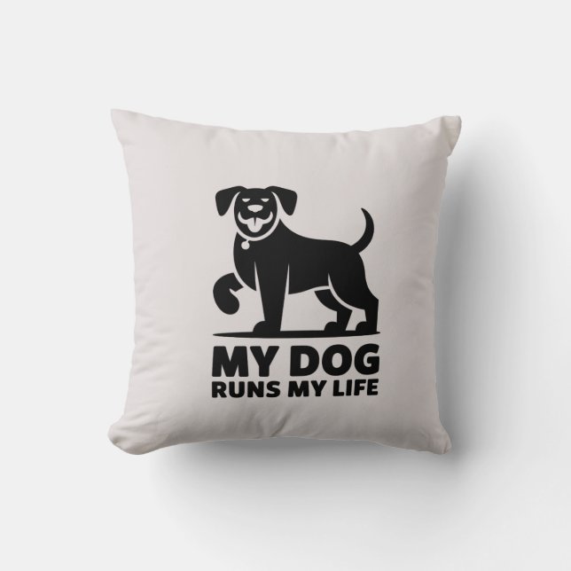 Cojín Decorativo Playful Dog Outline "My Dog Runs My Life" Art (Anverso)