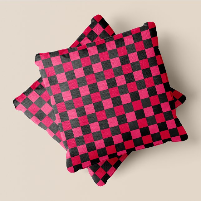 Cojín Decorativo Plaza de control de Moda retro rosa y gris (Pink & Grey Fun Retro Chic Checkered Squares Throw Pillow)