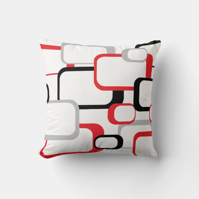 Cojín Decorativo Plaza Retro Roja, Negra y Gris (Anverso)