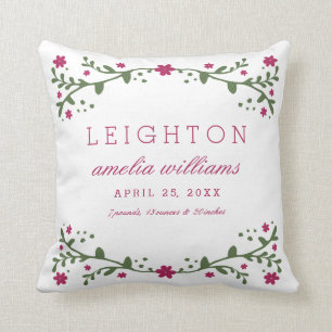 Cojín Decorativo Plum Florals Bebé Pillow Información de Nacimiento