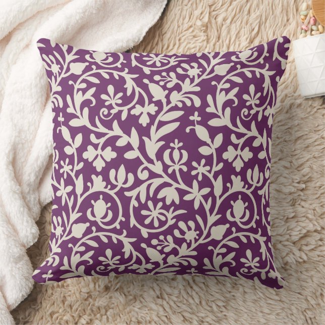 Cojín Decorativo Plum Purple Floral Vines Patten (Manta)