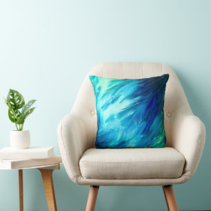 Cojín Decorativo Pluma abstracta verde azul
