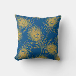 Cojín Decorativo Pluma de pavo real azul y oro