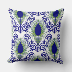 Cojín Decorativo Pluma de pavo real de té verde azul Boho