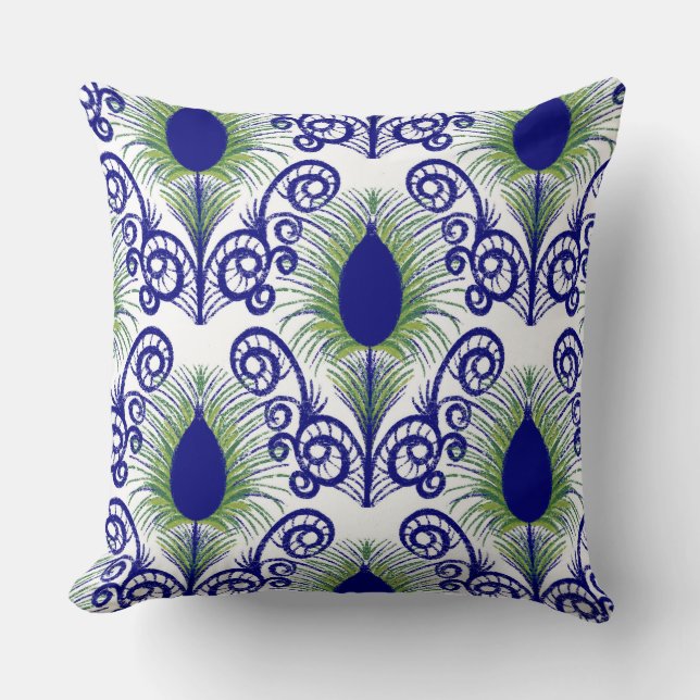 Cojín Decorativo Pluma de pavo real de té verde azul Boho (Anverso)