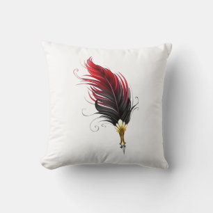 Cojín Decorativo Pluma de plumas rojas con nido de oro