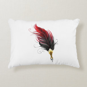 Cojín Decorativo Pluma de plumas rojas con nido de oro