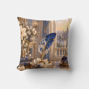 Cojín Decorativo Pluma Floral de Cobalto Ivory Magnolia Palacio Esc