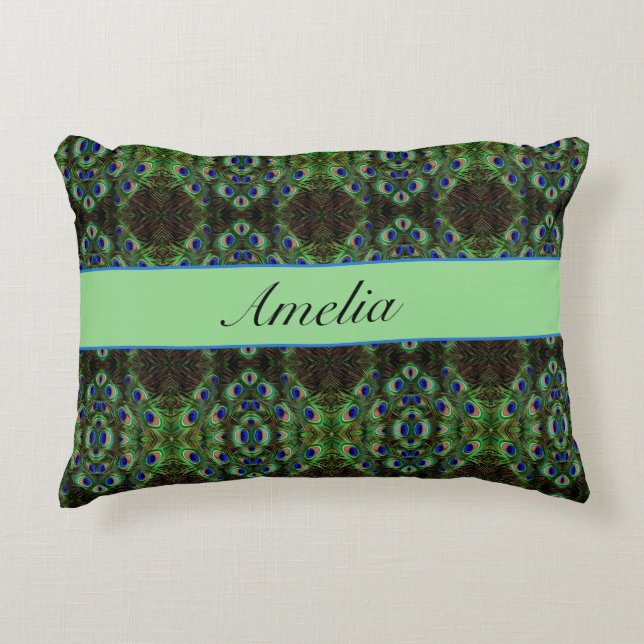 Cojín Decorativo Plumage real - Patrón de plumas de pavo real de lu (Anverso)