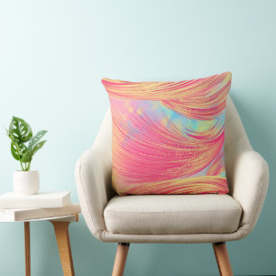 Cojín Decorativo Plumas abstractas amarillas rosadas de diseño