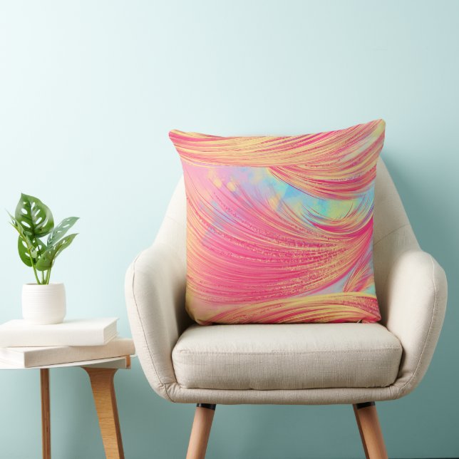 Cojín Decorativo Plumas abstractas amarillas rosadas de diseño (Silla)