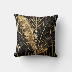 Cojín Decorativo Plumas Art Deco Negro Oro