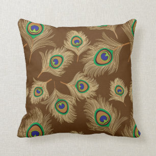 Cojín Decorativo Plumas beige del pavo real en marrón