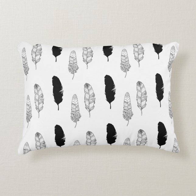 Cojín Decorativo Plumas blancos y negros (Anverso)