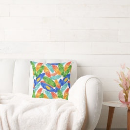 Cojín Decorativo Plumas Coloridas de Acuarela — Diseño de Arte Abst