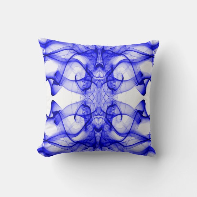 Cojín Decorativo Plumas de humo azul en blanco (Anverso)