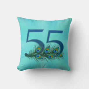 Cojín Decorativo Plumas de Pavo Real 55 Cumpleaños Aniversario Hito