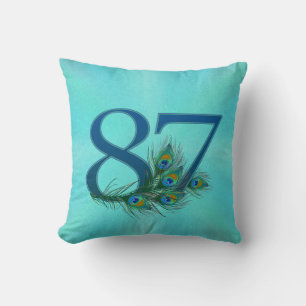 Cojín Decorativo Plumas de Pavo Real 87 Cumpleaños Aniversario Hito