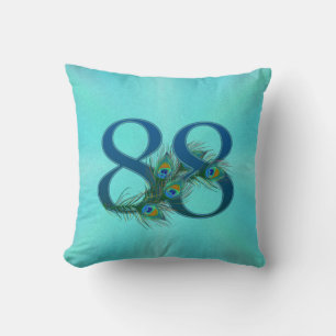 Cojín Decorativo Plumas de Pavo Real 88 Cumpleaños Aniversario Hito