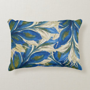 Cojín Decorativo Plumas de pavo real azules acuarela pintadas a man