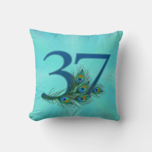 Cojín Decorativo Plumas de Pavo Real Cumpleaños 37 Aniversario Hito
