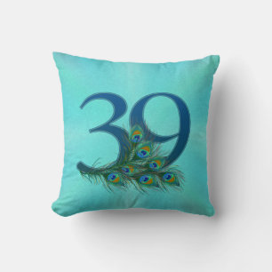 Cojín Decorativo Plumas de Pavo Real Cumpleaños 39 Aniversario Hito