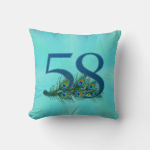 Cojín Decorativo Plumas de Pavo Real Cumpleaños 58 Aniversario Hito