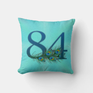 Cojín Decorativo Plumas de Pavo Real Cumpleaños 84 Aniversario Hito