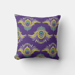 Cojín Decorativo Plumas de pavo real: fondo vintage sin costuras.