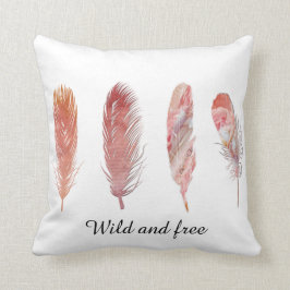 Cojín Decorativo Plumas de rosa y melocotón salvajes y libres sobre