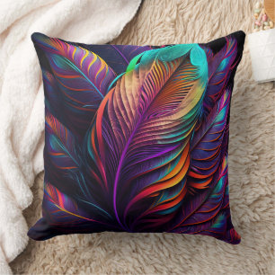 Cojín Decorativo Plumas psicodélicas de los 70 y 60