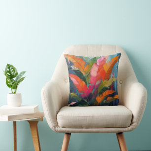Cojín Decorativo Plumas Tropicales – Abstracción Botánica Vibrante