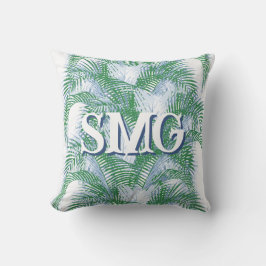 Cojín Decorativo Plume Palm Fronds in Slate + Green Personalized