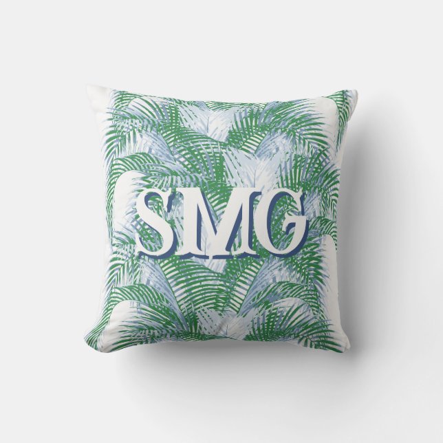 Cojín Decorativo Plume Palm Fronds in Slate + Green Personalized (Anverso)