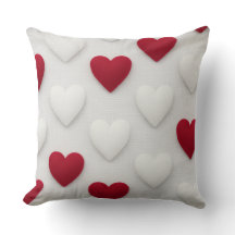 Plush Red & White Hearts Cotton Throw Pillow