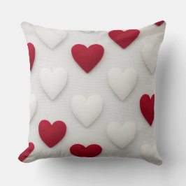 Cojín Decorativo Plush Red & White Hearts Cotton Throw Pillow