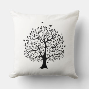 Cojín Decorativo Plusma blanca impresa en el árbol negro