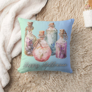 Cojín Decorativo Pociones y Elixir Botellas de Hechizos Feliz Hallo