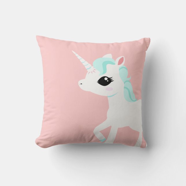 Cojín Decorativo Poco unicornio con la melena azul (Anverso)