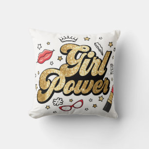 Cojín Decorativo Poder chica: Purpurina feminista vintage.