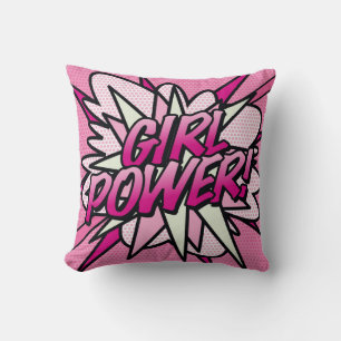Cojín Decorativo Poder de chica rosa divertido moderno trendy cómic